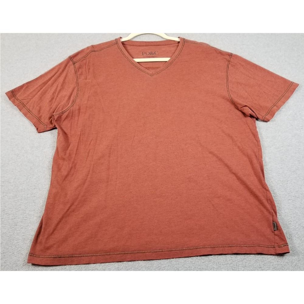 PD&C T-Shirt Mens XXL 2XL Rust Red V-Neck Short Sleeve Casual Cotton Blend Tee